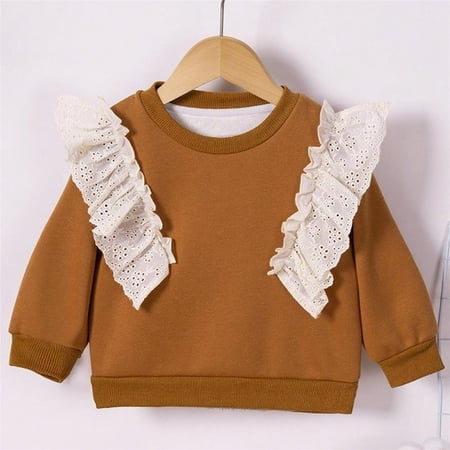 Miqool Girls Sweatshirt Cute Cotton Fall Sweatshirt Flying Embellished Long Sleeve Top Elastic Crew Neck Pullover Stretch Sweatshirts
