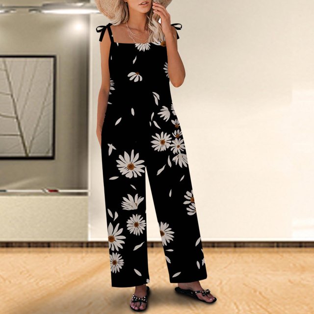 Mefallenssiah Women Ladies Printed Summer Sleeveless Backless Loose Long Playsuits Rompers Jumpsuit