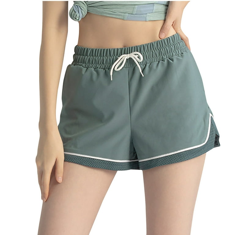 YYDGH Women's Running Shorts Summer Athletic High Waisted Drawstring Causal  Workout Sport Shorts with Pockets Green XL