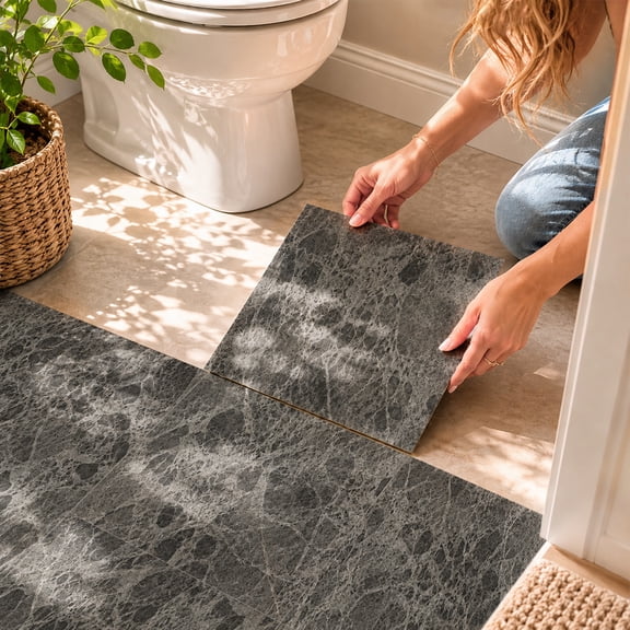 Marble Grain 12x12 Inch Peel and Stick Floor Tile, Granite Smoke, 10 PCS