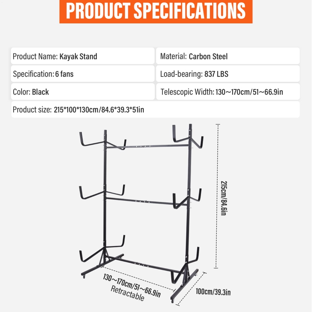 Adjustable Multi-Purpose Watercraft Organizer - 6-Slot Kayak/Canoe Rack for Docks & Garages
