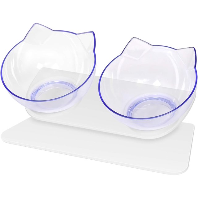 Cuencos dobles para perros y gatos, cuencos elevados para agua y comida para gatos con soporte elevado, cuenco alimentador para mascotas elevado inclinado a 15 ° para gatos (blanco)