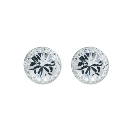 Crystalogy Sterling Silver 8 5mm Halo Clear Crystal Stud Earrings Sterling Silver 8 5mm Halo Clear Crystal Stud Earrings