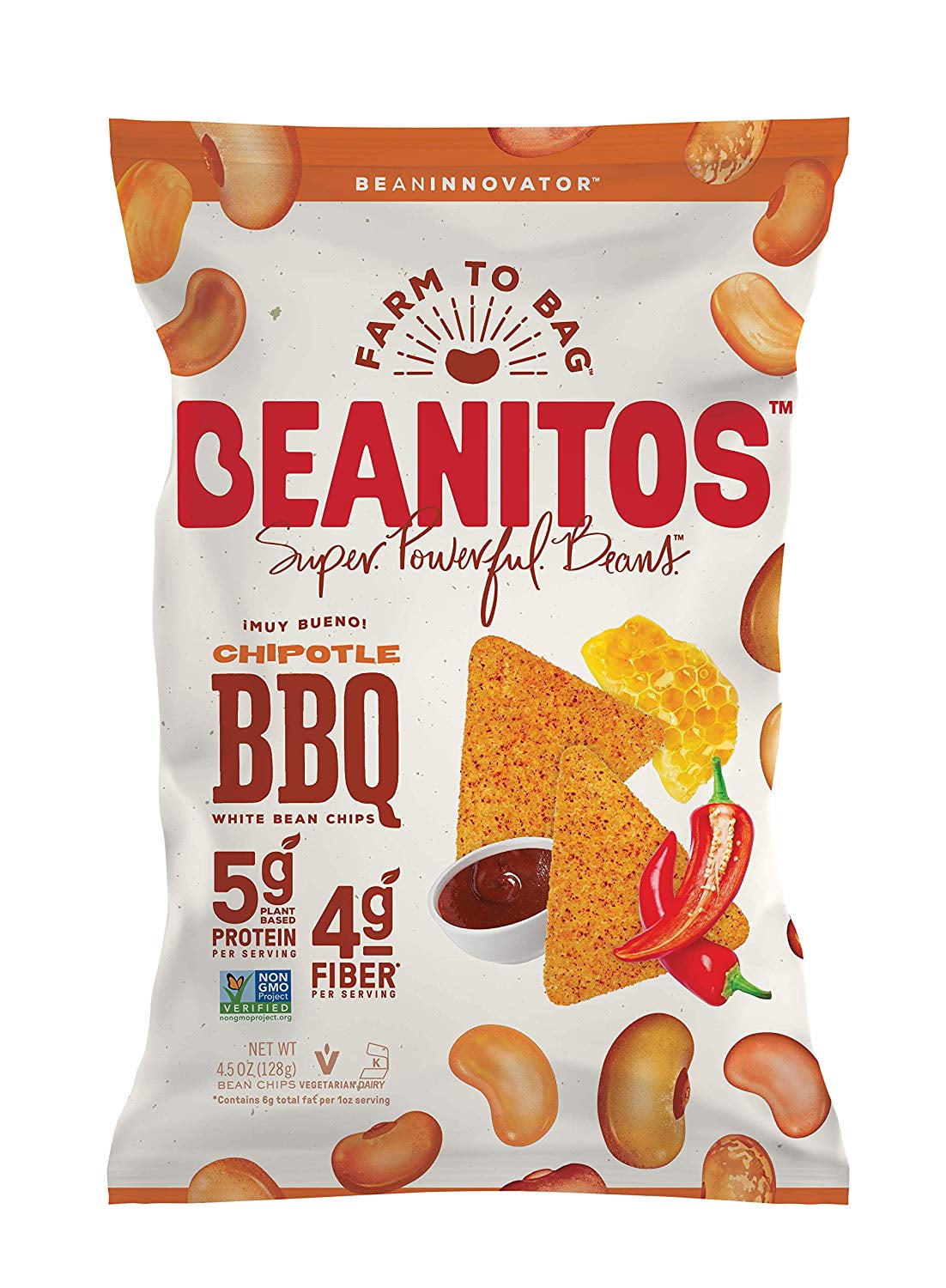 Beanitos Chipotle BBQ Black Bean Chips, 6 oz, (Pack of 6)