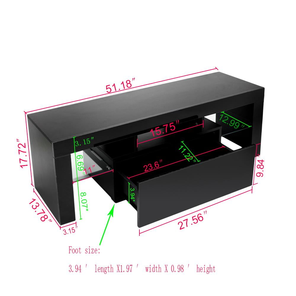 Ktaxon Modern LED Light TV Stand, Storage Console Cabinet Furniture with LED Drawer and Shelves, Entertainment Center for Living Room, Black