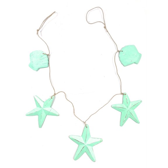 Garland w/ 3 Starfish and 2 Shells 40" - Turquoise| #snd25118t