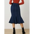 thumbnail image 3 of DARING DIVA Women's Elegant Washed Fishtail Midi Denim Skirt XS Dark Blue, 3 of 6