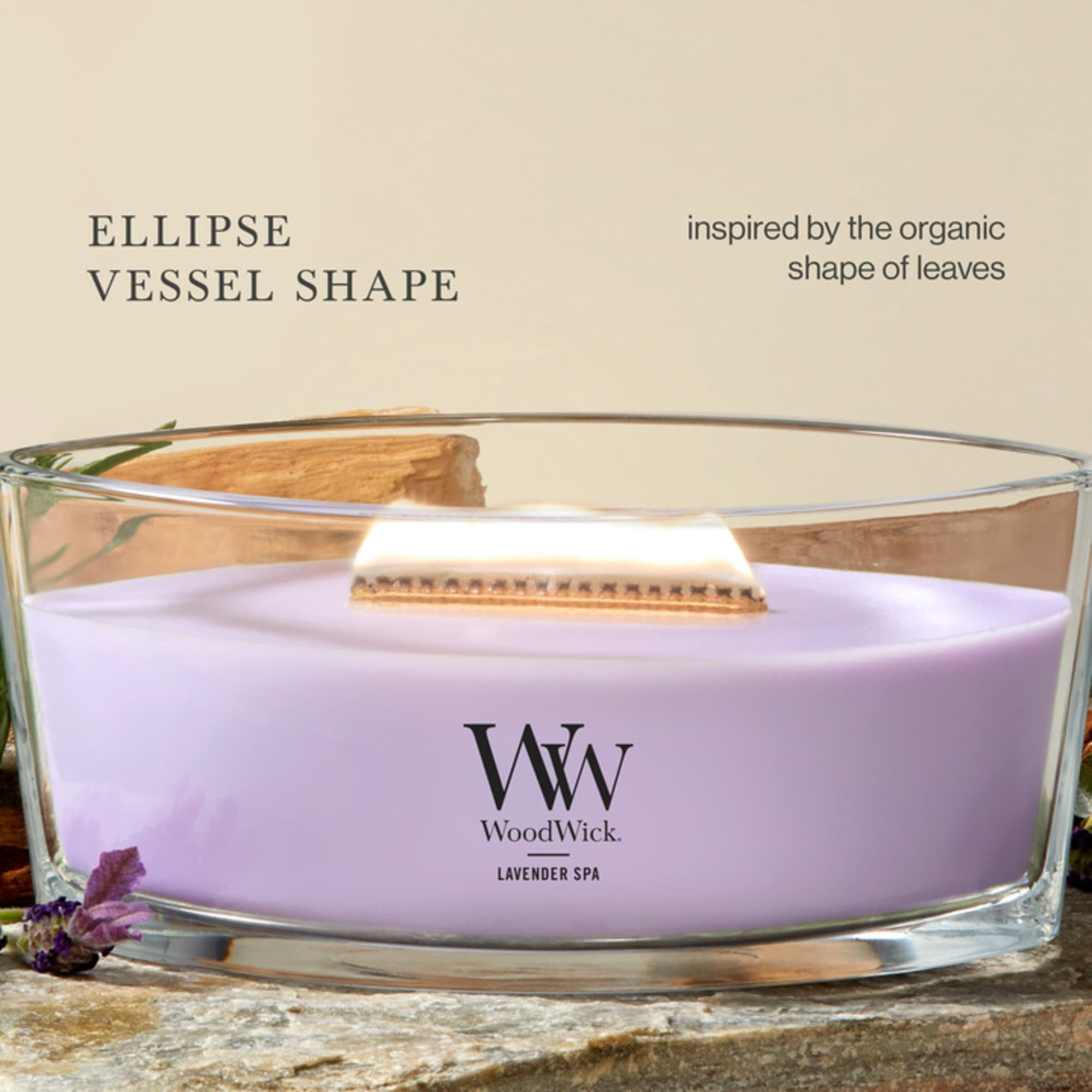 アロマグッズ WoodWick Hearthwick Lavender Spa WoodWick, Ellipse Candle, Lavender Spa, Crackling Wooden Wick
