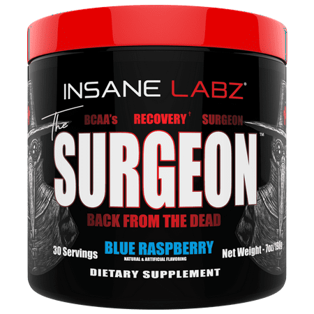 Insane Labz The Surgeon BCAA Recovery Powder, Branched Chain Amino Acid Post Workout Drink for Muscle Recovery, 30 Servings - Blue