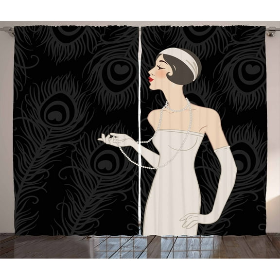 Ambesonne Old Hollywood Curtains 2 Panel Set, Art Deco Design, 108" x 108", Charcoal Grey Beige