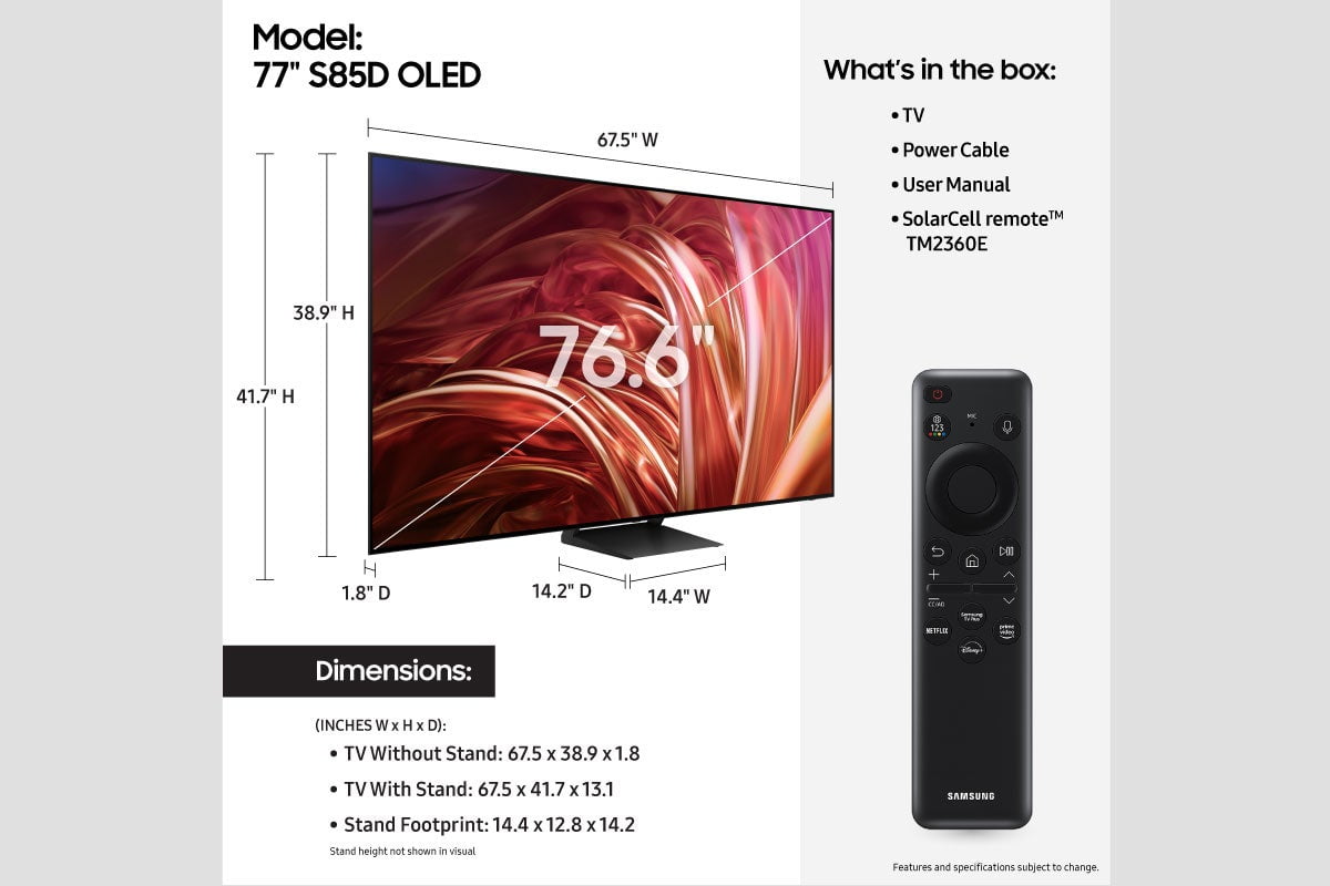 SAMSUNG 77” Class S85D OLED Smart TV QN77S85DAEXZA 2024