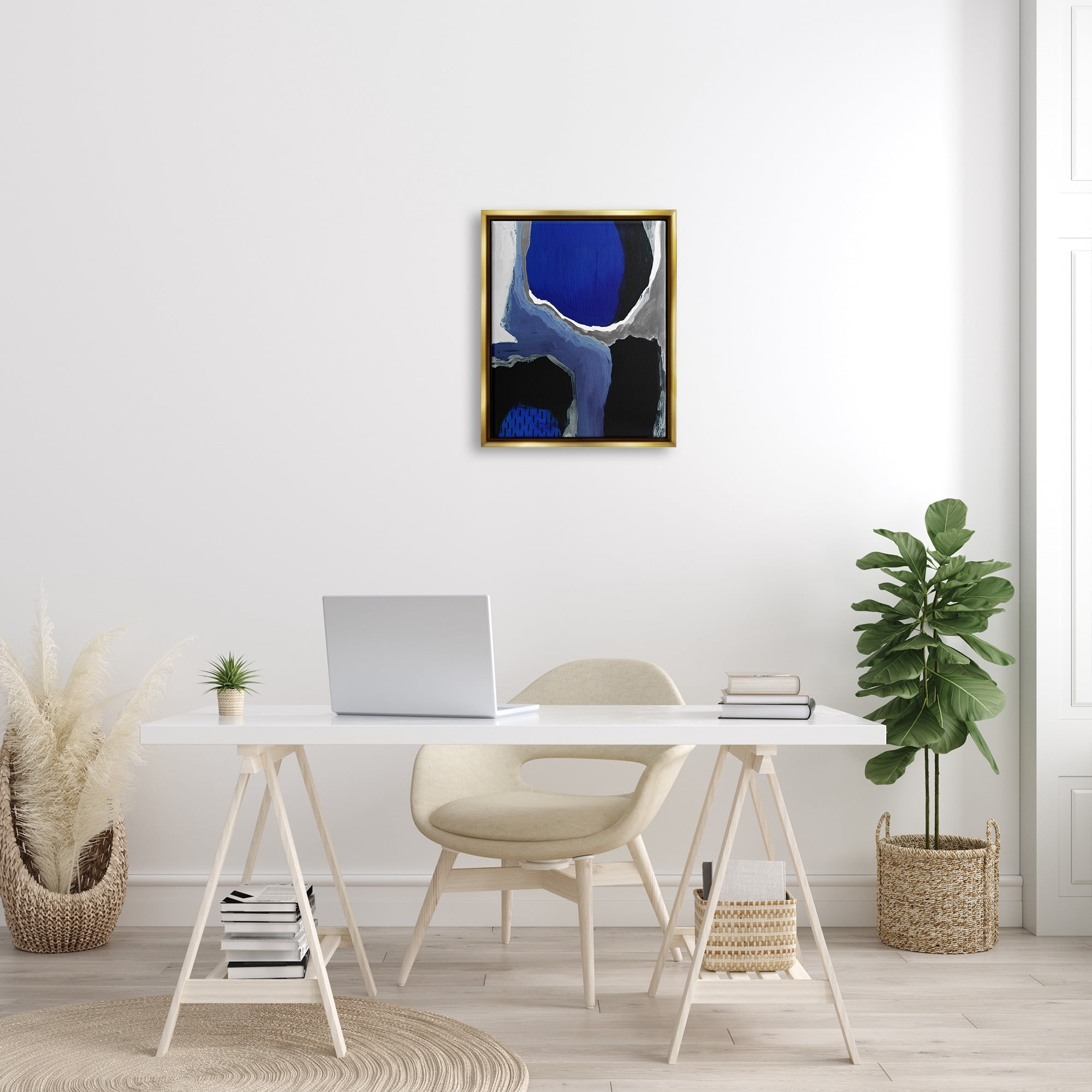 Stupell Industries Abstract Masculine Cobalt Blue Grey Black Design Metallic Gold Framed Floating Canvas Wall Art, 16x20, by Studio W