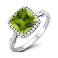 thumbnail image 2 of 2.86 Ctw Cushion Peridot 925 Sterling Silver Solitaire Halo Mother's Day Gift Ring, 2 of 3