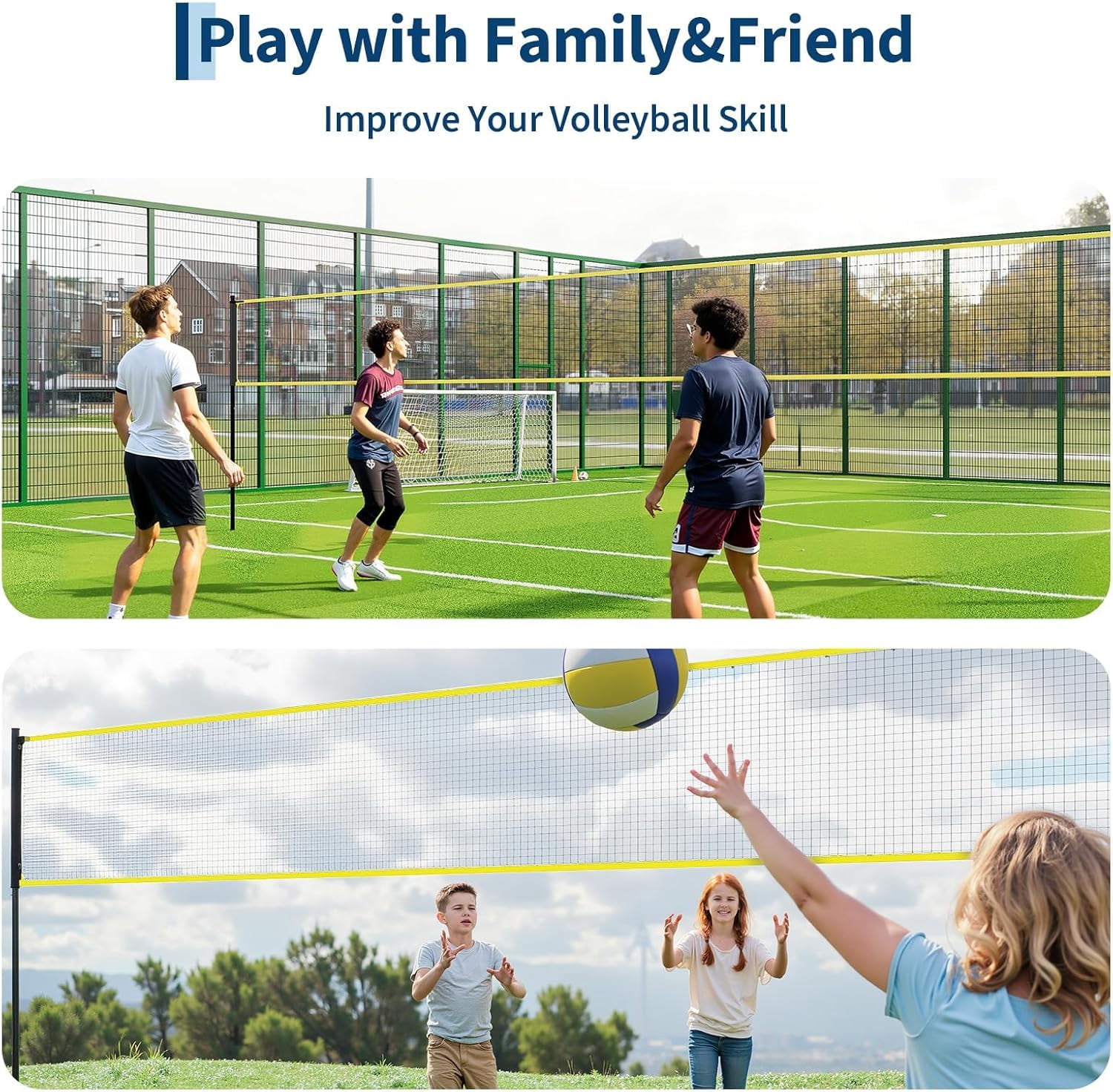 Rugerasy Portable Volleyball Net Set with Adjustable Height,Ball,Pump,Ropes & Carry Bag,Sturdy Outdoor Freestanding Net,Black&Yellow