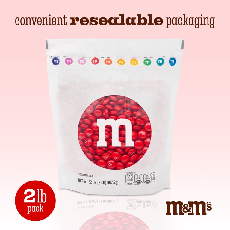 M&M'S World Red Milk Chocolate Candy 2lb Bag for Celebrations and