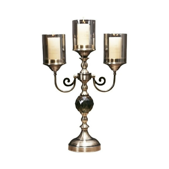 Retro Metal Glass Three-head Candlestick Light Luxury Home Decoration Ornaments Candle Holder