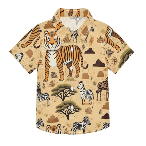 Dailycode Small Short Sleeve Button Down Shirts Wildlife Tiger Zebra Giraffe Casual Shirt 3-10 Years