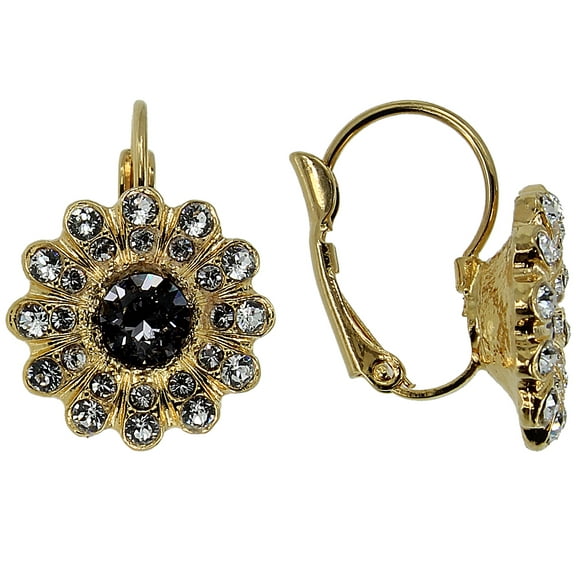 Swarovski Crystal Statement Leverback Earrings Embedding With Crystal and Mauve