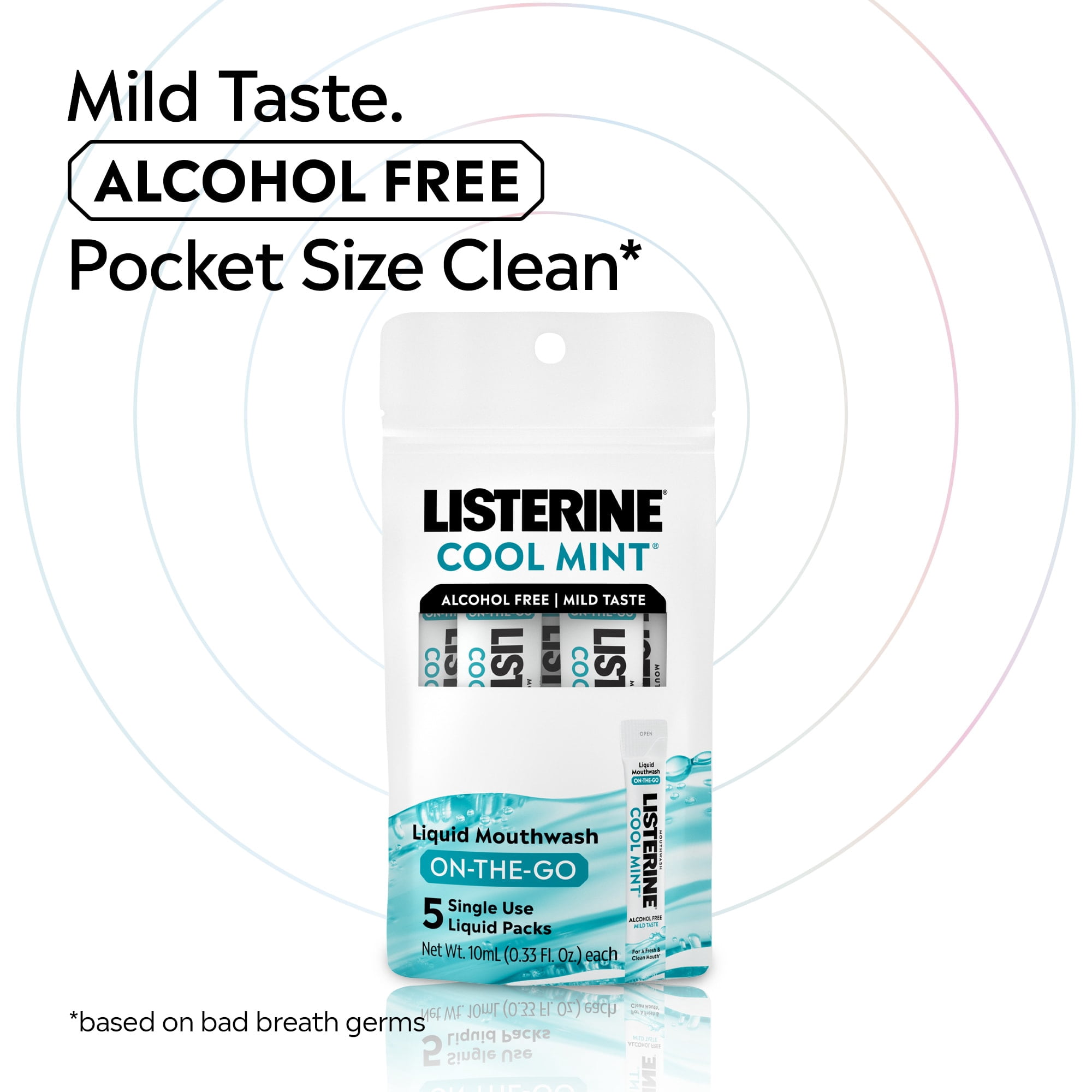 Listerine On-The-Go Cool Mint Alcohol Free Mouthwash Packets, 0.33 fl oz x 5pk
