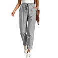 thumbnail image 2 of Women Vertical Striped Jogger Pants Elastic Waist Drawstring Loose Fit Daily Beach Lounge Bottoms with Pockets, 2 of 5
