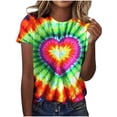 thumbnail image 2 of Mifsaly Tie-Dye Cotton T-Shirt for Women Short Sleeve Crew Neck Casual Summer Tops Colorful Print Lightweight Breathable Casual Blouse XL, 2 of 6
