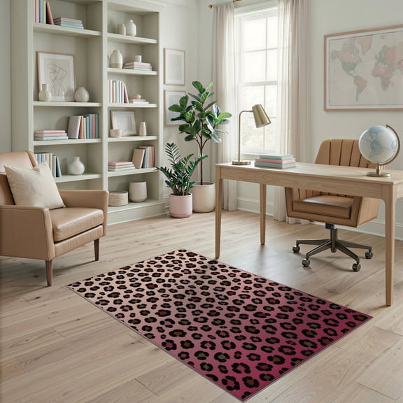 ODIKA Pink Print Leopard Ombre Spotted Inspired Abstract Cheetah Motif Pet Friendly & Kids Safe Play for Playroom, Bedroom, Reading Nook