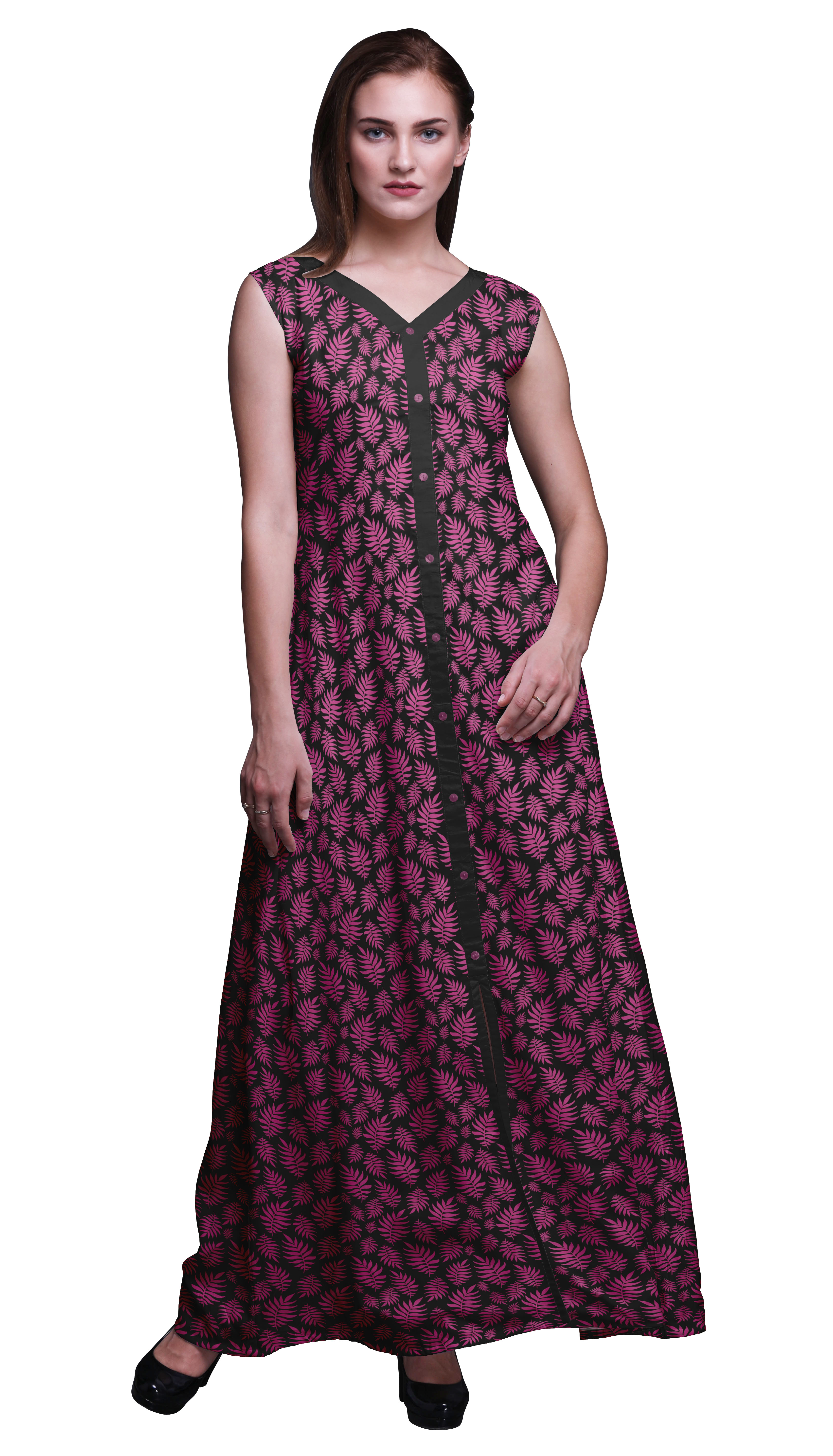 Bimba Leaves Women Long Floral Party V NeckÂ DressÂ Front Slit ...