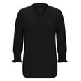 thumbnail image 4 of Stamzod Women's Tops, Tees & Blouses Solid V Neck Ruched Casual Shirts Spring 3/4 Sleeve Tops for Women Black XL, 4 of 9