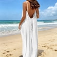 thumbnail image 3 of Summer Dress for Women Casual Sleeveless Backless Pleats Spaghetti Strap Dress Openwork Print Beach Vacation Dress(White,L), 3 of 8