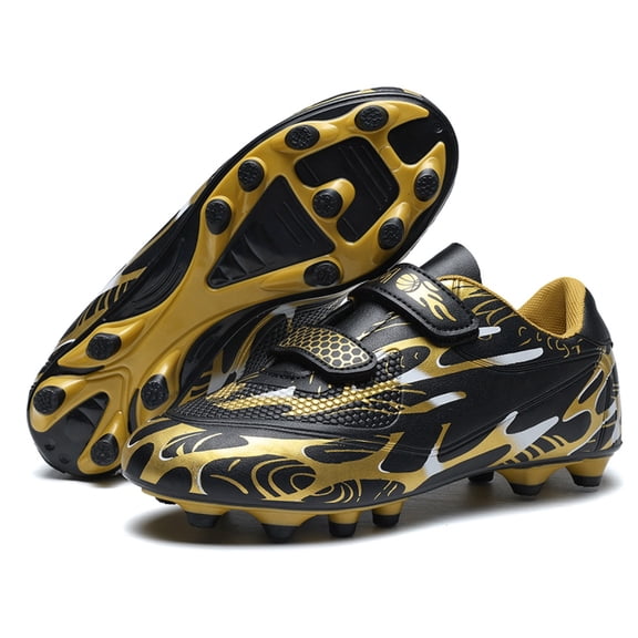 ChiVerve Kids AG Soccer Cleats – Hook-and-Loop Firm Ground Shoes | Black Gold AG, 11 Little Kid