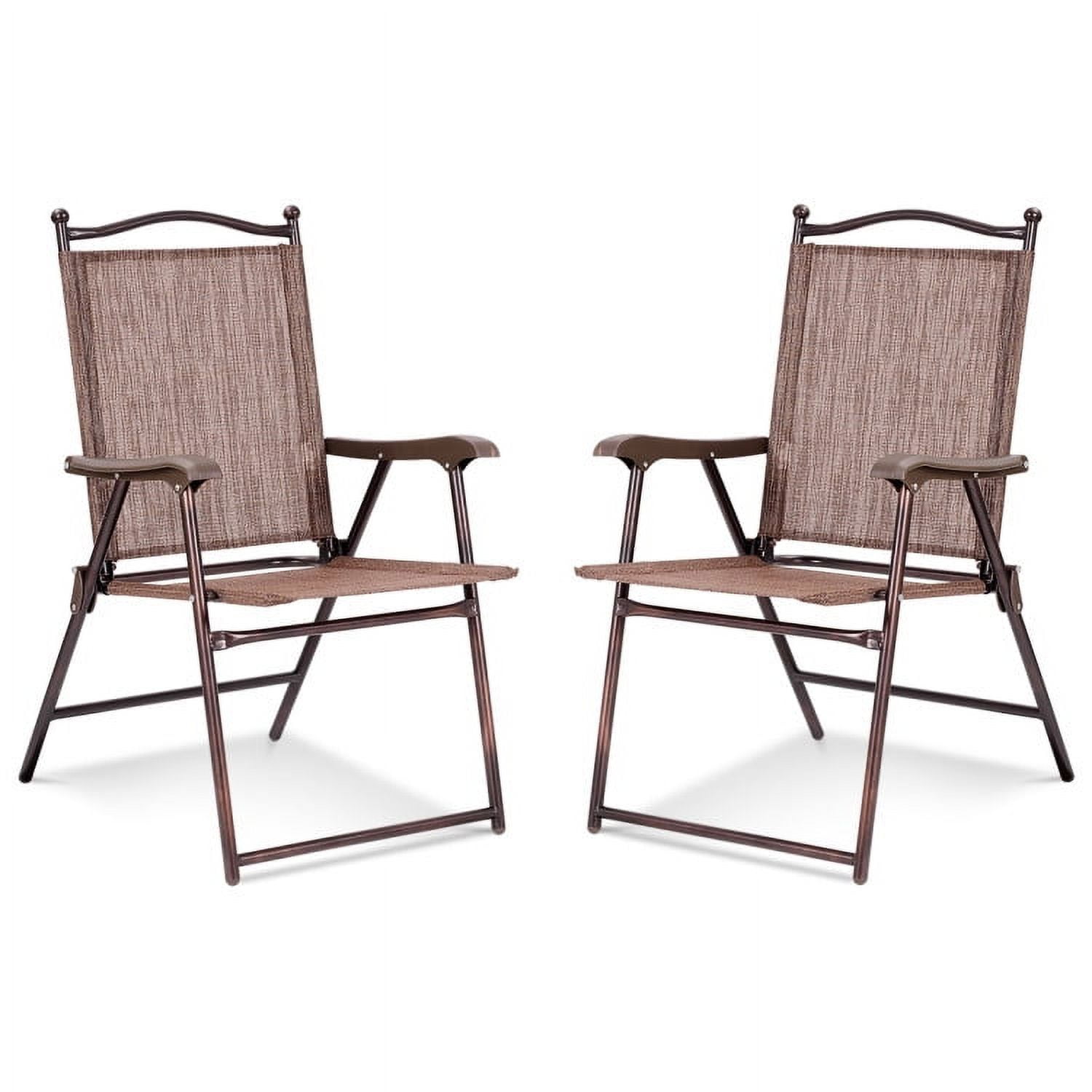 Aimee Lii Set of 2 Patio Folding Sling Back Camping Deck Chairs, Outdoor Patio Set, Brown