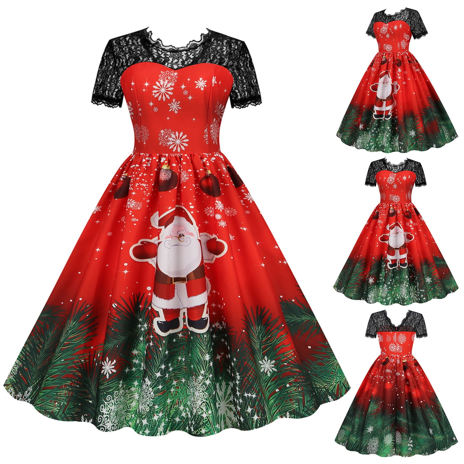 SZXZYGS Sexy Formal Dresses for Women Evening Party Women Christmas Short Sleeve Lace 1950S Housewife Evening Party Prom Dress 2024 Walmart
