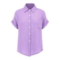 thumbnail image 3 of Outfmvch Linen Shirts for Women Roll Up Short Sleeve Cotton Gauze Tops Casual Tunic Tops Cotton Linen Boho Ethnic Style Peasant Tee Lapel Gauze Tops Hot Pink 4XL, 3 of 8