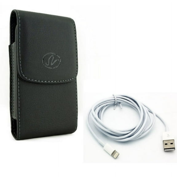 Leather Case Belt Clip w Charger Cord 6ft USB Cable for #model_series - Holster Cover Pouch Vertical Carry and Power Wire Long Sync Fast Charge