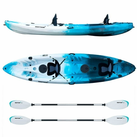 Driftsun Teton 120 Hard Shell Recreational Kayak – Tandem 2 or 3 Person Sit On Top Kayak Package with 2 EVA Seats, 2 Paddles, Fishing Rod Holders and