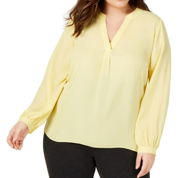 I.N.C Womens Business Pullover Blouse, Yellow, Plus Size, 1X