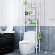 3 -Tier Toilet Storage Rack, Space Saver Organizer, Multifunctional Bathroom Shelf with Toilet Paper/Hook, Easy to Assemble (White)