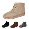thumbnail image 2 of XIMIN Snow Boots for Women Faux Furry Lined Slip on Ankle Booties Low Heel Suede Lace Up Boots with Side Zipper Wide Width Boots Casual Fall Winter Short Boots, 2 of 8