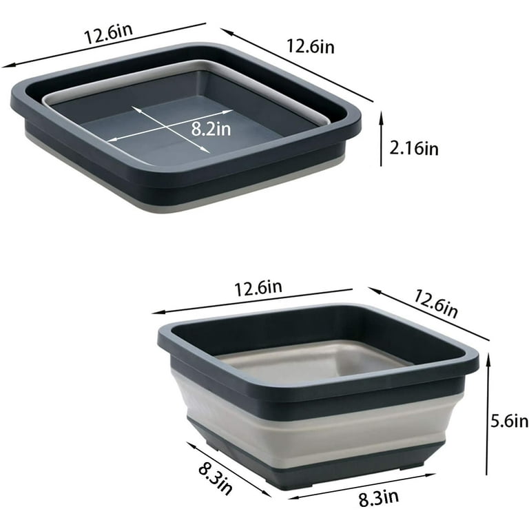 Collapsible Dish Pans Square Portable Washing Basin Dish Pan Foldable Wash  And Drain Dish Tub Over The Sink Dish Sink Basin For Rv, Camping(black-grey