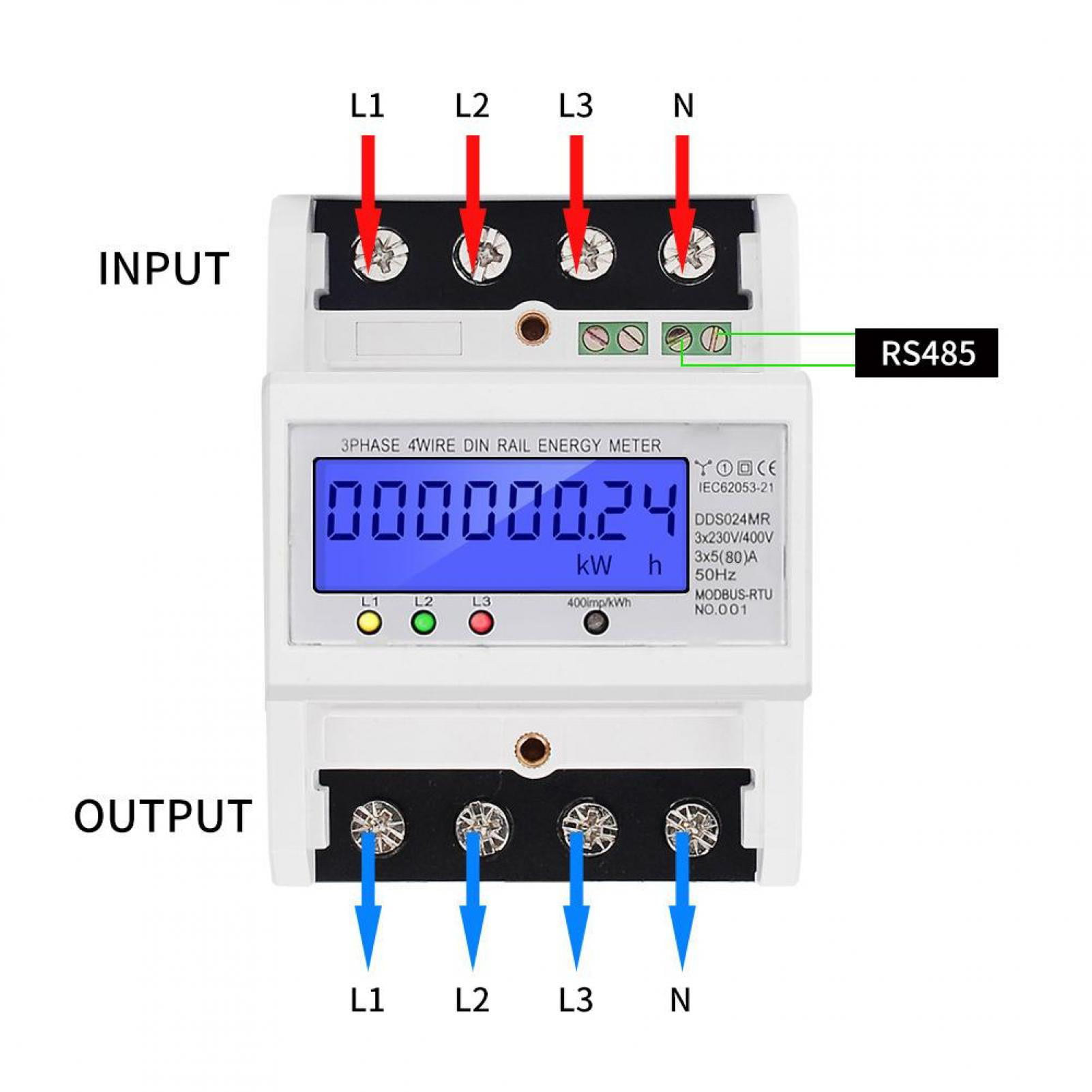 80A Details about   LCD Digital 3 x 20 Three Phase Four Wire DIN-Rail KWh Energy Meter New 