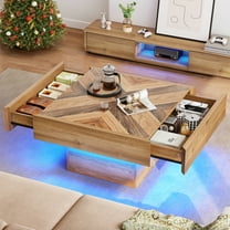 XgoodX Square LED Coffee Table with 2 Drawers Modern Sofa Center Table for Living Room