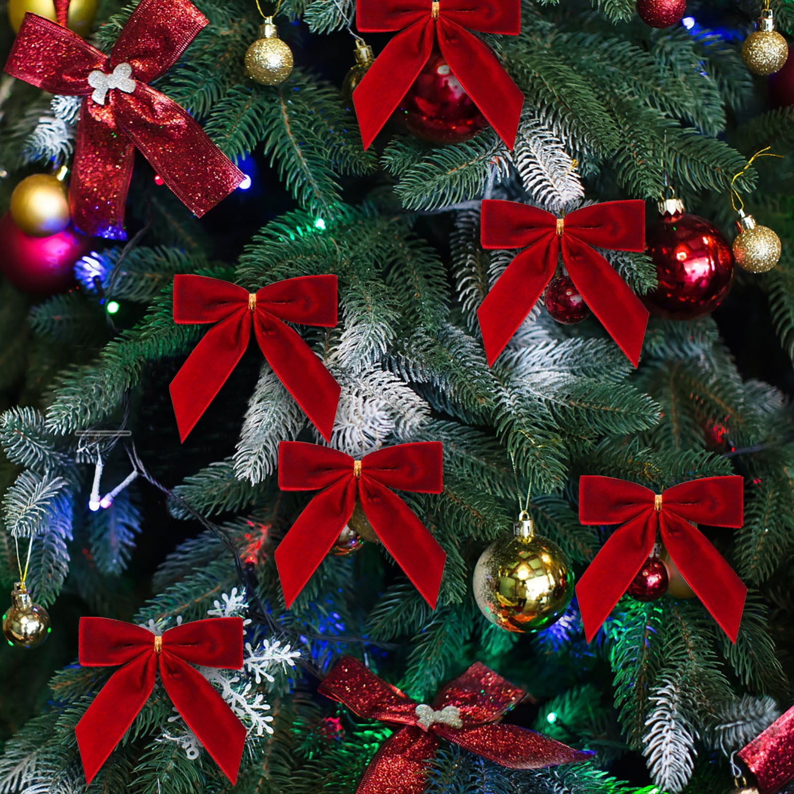 24pcs Velvet Christmas Bows for Christmas Tree Wreath Gift Wrap Crafts Wedding Party Bows for Snack Baking Candy Bags Home Decoration 3.54inx3.54in