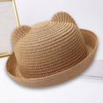 thumbnail image 2 of OOOUM Kids Cute Straw Hat Lightweight Breathable Rolled Brim Sun Hat Outdoor Travel Beach Hat For Toddler Boys Girls Brown, 2 of 3