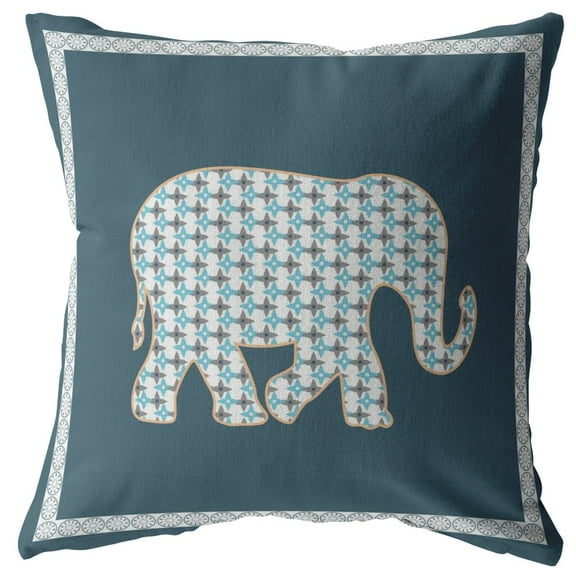 26â€ Spruce Blue Elephant Indoor Outdoor Throw Pillow
