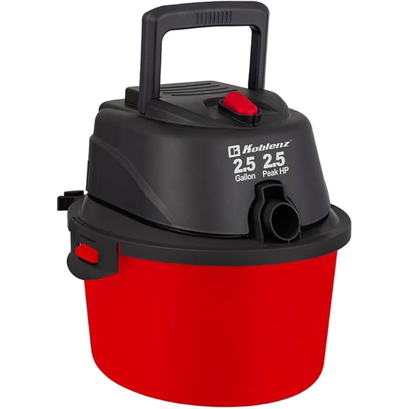 Koblenz SM-2.5 Aspiradora Seco Mojado 3 en 1 con Sistema de Expulsión de Aire, Devoradora Seco-Mojado, 2.5 Galones y Motor de 2.5 HP, Aspira Sólidos y Líquidos, Portátil para Auto, Casa y Taller, Roja