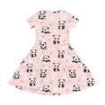 thumbnail image 5 of Summer Dresses for Girls Girls Panda Print Short Sleeve Crew Neck Casual Dress Knee Length Playful Kids Summer Day Outfit Comfortable Blend Pink 13 Years-14 Years, 5 of 5