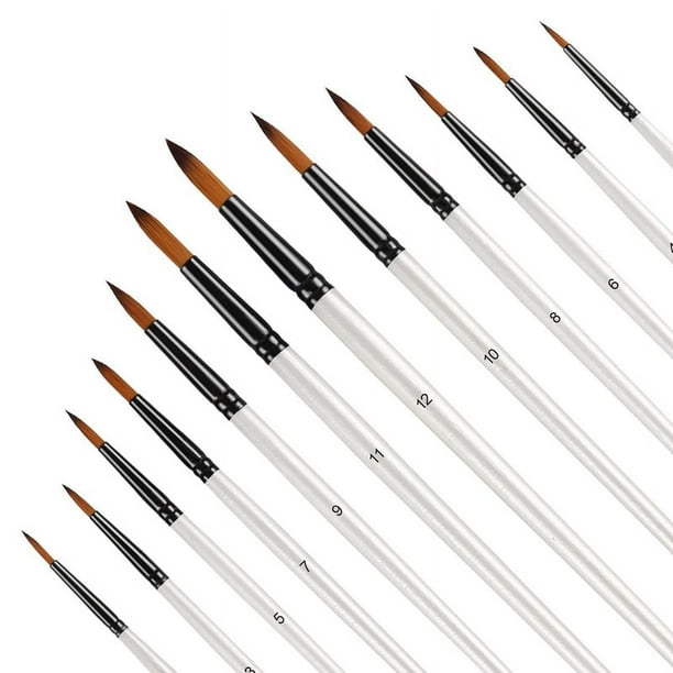 Juego de 12 Piezas Pinceles de Pintura AcríLica, Pinceles Profesionales para Pintura de Artista de Punta Redonda para Pintura Al óLeo de Acuarela AcríLica