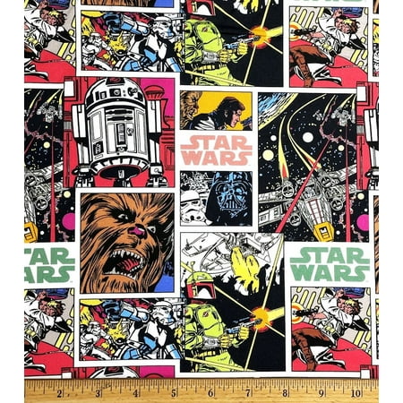 1/2 Yard – Star Wars Comic Book Block Cotton Fabric – R2D2 Chewie Star Fighter (Great for Quilting Throws Sewing Craft Projects and More) 1/2 Yard x 44