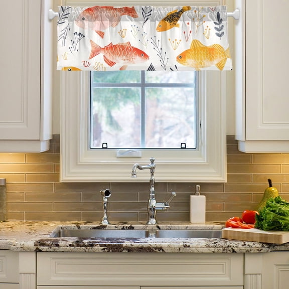 Very Cute Fish Curtain Valances Farmhouse Design Window Treatment Decor Blackout Rod Pocket for Windows Living Room Kitchen 54" x 18"