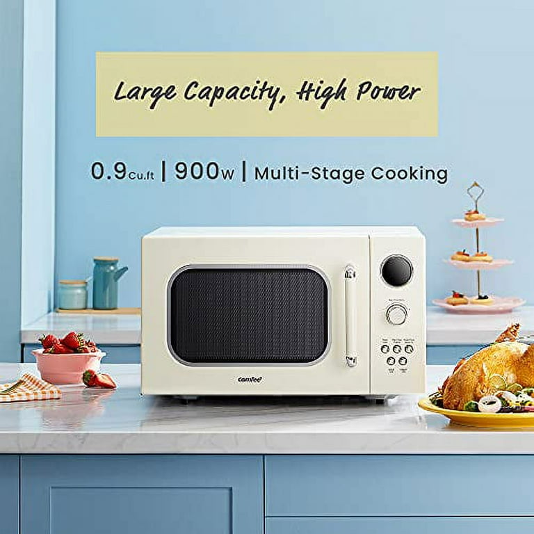 Retro Small Microwave Oven with Compact Size 9 Preset Menus Position